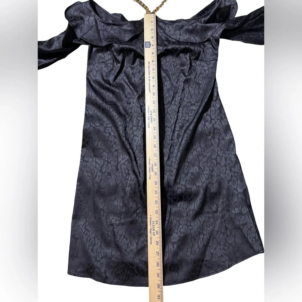 Michael Kors Black Chain Strap Mini Dress women’s XS NWT Jacquard Long Sleeve - Picture 6 of 16